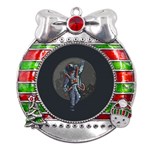 Illustration-drunk-astronaut Metal X Mas Ribbon With Red Crystal Round Ornament Front