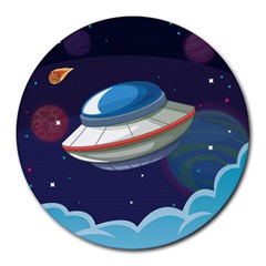 Ufo-alien-spaceship-galaxy Round Mousepad by Salman4z