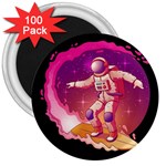 Astronaut-spacesuit-standing-surfboard-surfing-milky-way-stars 3  Magnets (100 pack) Front