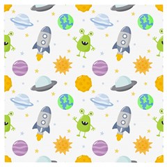 Seamless-pattern-cartoon-space-planets-isolated-white-background Wooden Puzzle Square by Salman4z