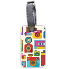 Retro-cameras-audio-cassettes-hand-drawn-pop-art-style-seamless-pattern Luggage Tag (two Sides) by Salman4z