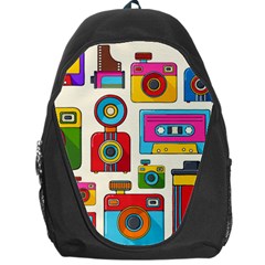 Retro-cameras-audio-cassettes-hand-drawn-pop-art-style-seamless-pattern Backpack Bag by Salman4z