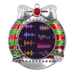 Colorful-sound-wave-set Metal X mas Ribbon With Red Crystal Round Ornament by Salman4z