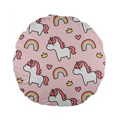 Cute-unicorn-rainbow-seamless-pattern-background Standard 15  Premium Round Cushions by Salman4z