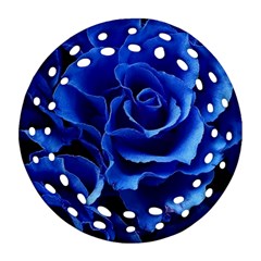 Blue Roses Flowers Plant Romance Blossom Bloom Nature Flora Petals Ornament (round Filigree) by pakminggu