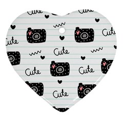 Cute Cameras Doodles Hand Drawn Heart Ornament (two Sides) by pakminggu