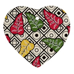 Leaves Foliage Batik Seamless Heart Ornament (two Sides) by pakminggu