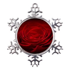 Rose Red Rose Red Flower Petals Waves Glow Metal Large Snowflake Ornament by pakminggu