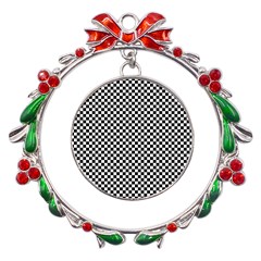 Background Black Board Checker Checkerboard Metal X mas Wreath Ribbon Ornament by pakminggu