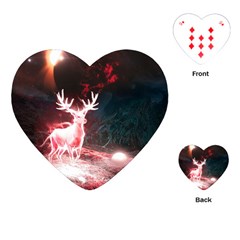 Deer Animal Moon Planet Space Fantasy Playing Cards Single Design (heart) by pakminggu