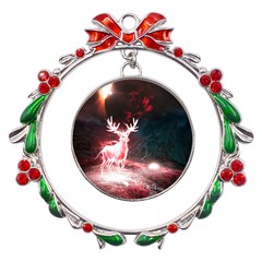 Deer Animal Moon Planet Space Fantasy Metal X mas Wreath Ribbon Ornament by pakminggu