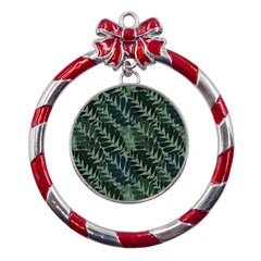 Background Pattern Leaves Texture Design Wallpaper Metal Red Ribbon Round Ornament by pakminggu