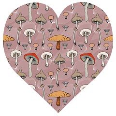 Mushrooms Autumn Fall Pattern Seamless Decorative Wooden Puzzle Heart by pakminggu