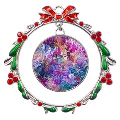 Painted Flames Metal X mas Wreath Ribbon Ornament by kaleidomarblingart