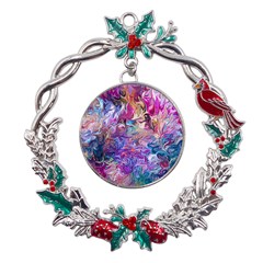 Painted Flames Metal X mas Wreath Holly Leaf Ornament by kaleidomarblingart