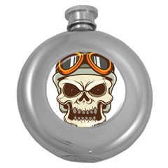Motorcycle Helmet Skull Clip Art Cranial Skeleton Round Hip Flask (5 Oz) by Mog4mog4