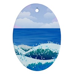 Illustration Landscape Sea Ocean Waves Beach Blue Oval Ornament (two Sides) by Mog4mog4