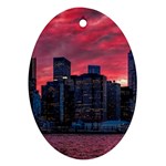 Skyline Sunset United States Reflection Usa,new York Manhattan Ornament (Oval) Front