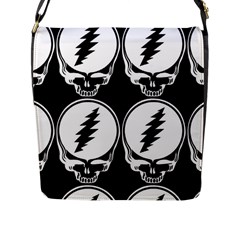 Black And White Deadhead Grateful Dead Steal Your Face Pattern Flap Closure Messenger Bag (l) by 99art