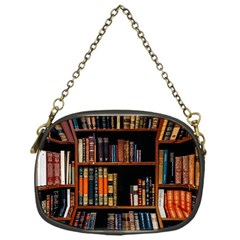 Assorted Title Of Books Piled In The Shelves Assorted Book Lot Inside The Wooden Shelf Chain Purse (one Side) by 99art