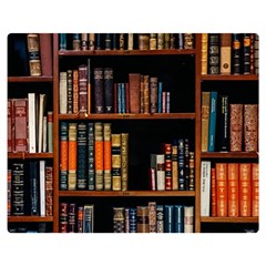 Assorted Title Of Books Piled In The Shelves Assorted Book Lot Inside The Wooden Shelf Two Sides Premium Plush Fleece Blanket (medium) by 99art