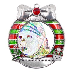 Maasai-man-people-abstract Metal X mas Ribbon With Red Crystal Round Ornament by 99art