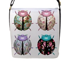 Ladybug-flower-pattern-shabby-chic Flap Closure Messenger Bag (l) by 99art