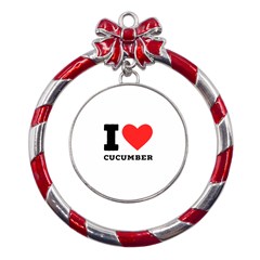 I Love Cucumber Metal Red Ribbon Round Ornament by ilovewhateva