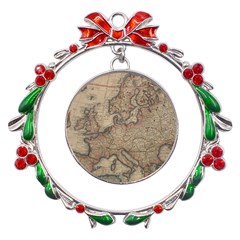 Old Vintage Classic Map Of Europe Metal X mas Wreath Ribbon Ornament by B30l