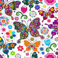 Butterflies Abstract Colorful Floral Flowers Vector Play Mat (square) by B30l