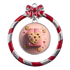 Cookies Valentine Heart Holiday Gift Love Metal Red Ribbon Round Ornament by Ndabl3x