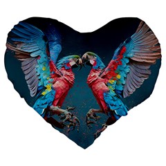 Birds Parrots Love Ornithology Species Fauna Large 19  Premium Heart Shape Cushions by Ndabl3x