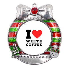 I Love White Coffee Metal X mas Ribbon With Red Crystal Round Ornament by ilovewhateva
