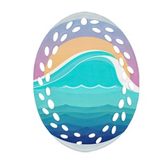 Tsunami Tidal Wave Minimalist Logo Ocean Sea Oval Filigree Ornament (two Sides) by Wav3s