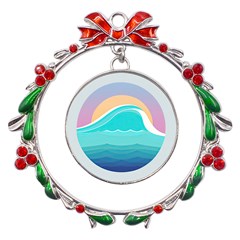 Tsunami Tidal Wave Minimalist Logo Ocean Sea Metal X mas Wreath Ribbon Ornament by Wav3s