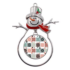 Mint Black Coral Heart Paisley Metal Snowman Ornament by Ndabl3x