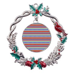 Christmas Color Stripes Pattern Metal X mas Wreath Holly Leaf Ornament by Ndabl3x