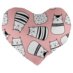 Cute Cats Cartoon Seamless-pattern Large 19  Premium Heart Shape Cushions by Vaneshart