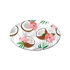 Seamless Pattern Coconut Piece Palm Leaves With Pink Hibiscus Sticker Oval (10 Pack) by Vaneshart