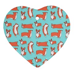 Corgis On Teal Heart Ornament (two Sides) by Wav3s