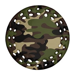 Texture Military Camouflage Repeats Seamless Army Green Hunting Round Filigree Ornament (two Sides) by Cowasu