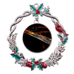 Highway Night Lighthouse Car Fast Metal X mas Wreath Holly Leaf Ornament by Amaryn4rt