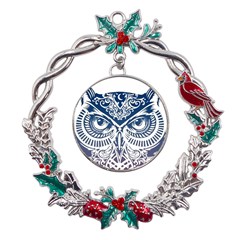 Owl Metal X mas Wreath Holly Leaf Ornament by Amaryn4rt
