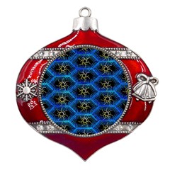 Blue Bee Hive Metal Snowflake And Bell Red Ornament by Amaryn4rt