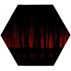 Scary Dark Forest Red And Black Wooden Puzzle Hexagon by Ravend