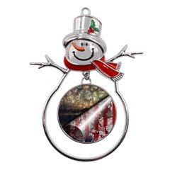 Independence Day Background Abstract Grunge American Flag Metal Snowman Ornament by Ravend