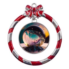 Crystal Ball Glass Sphere Lens Ball Metal Red Ribbon Round Ornament by Vaneshop