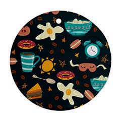 Seamless-pattern-with-breakfast-symbols-morning-coffee Round Ornament (two Sides) by uniart180623
