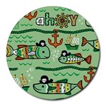 Seamless Pattern Fishes Pirates Cartoon Round Mousepad Front