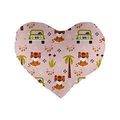 Cute-tiger-car-safari-seamless-pattern Standard 16  Premium Heart Shape Cushions by uniart180623